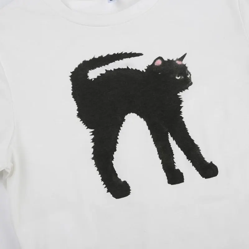 Brownm Cat Crop Tee
