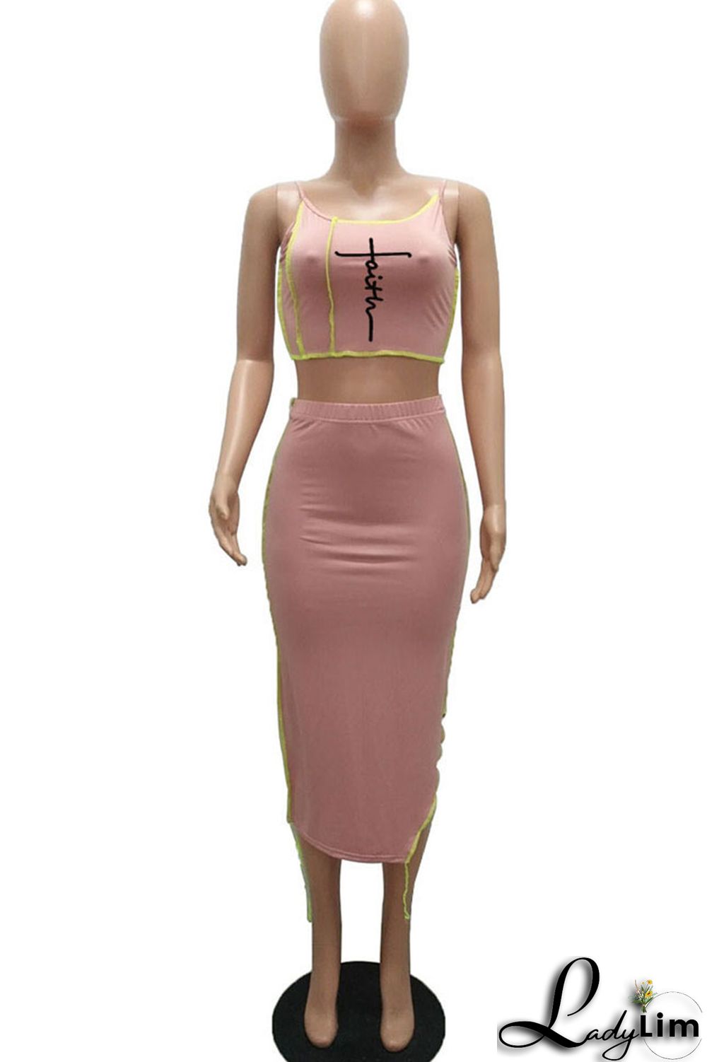 Burgundy Sexy Print Split Joint Asymmetrical Spaghetti Strap Sleeveless Two Pieces