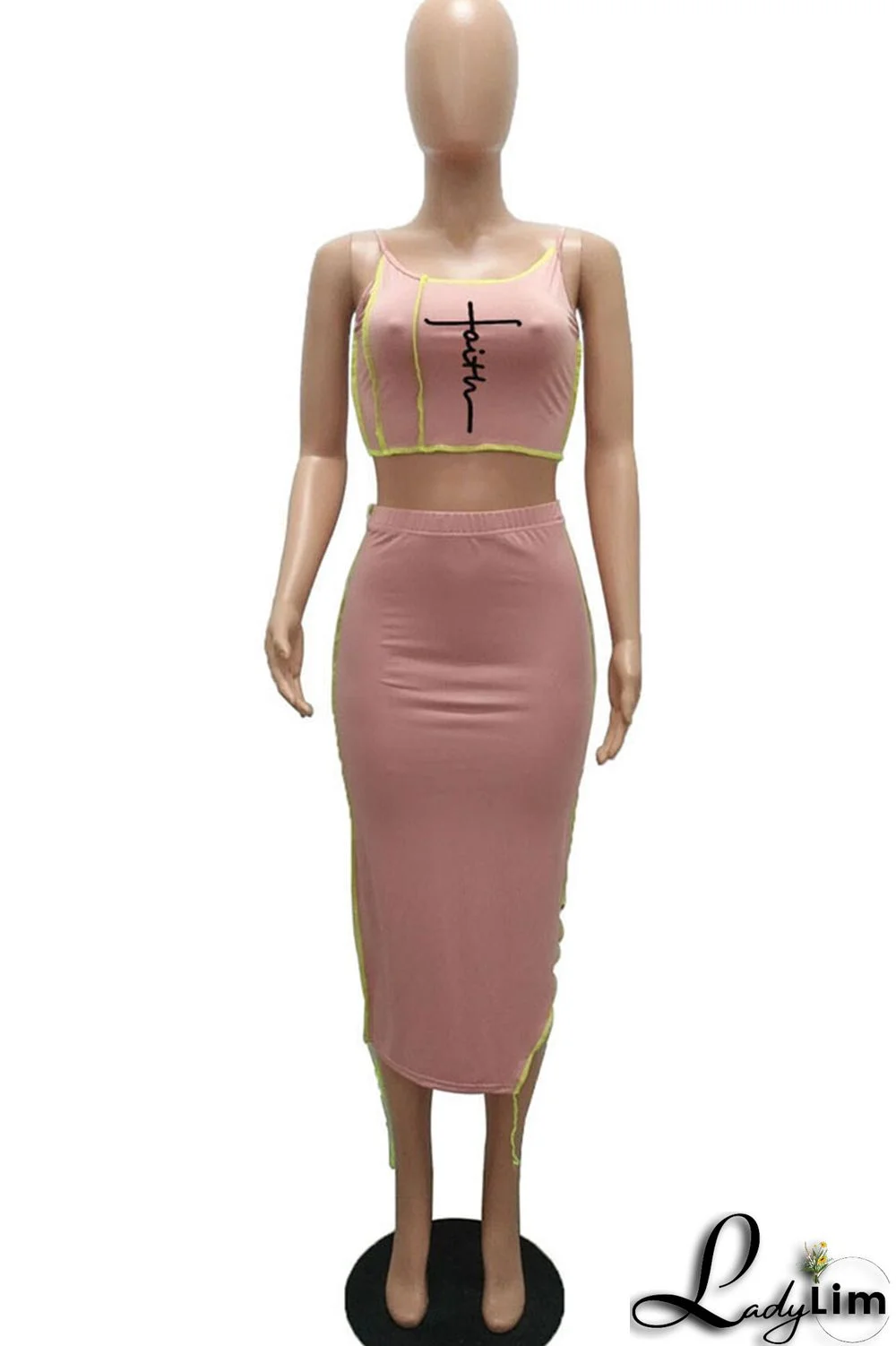 Burgundy Sexy Print Split Joint Asymmetrical Spaghetti Strap Sleeveless Two Pieces