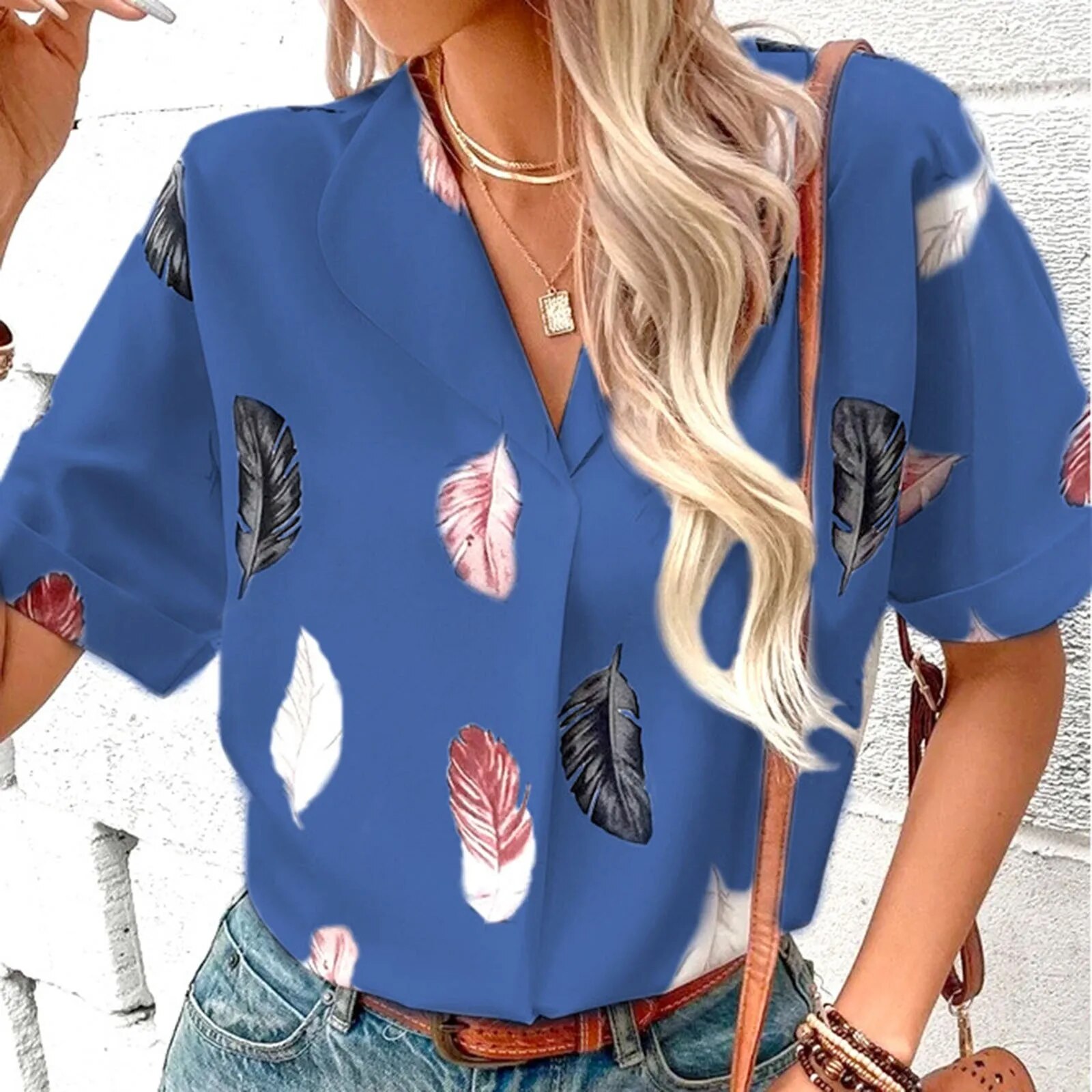 Mapsjack fall tops Floral Print Shirts For Women Button Down V Collared Blouse Loose Summer Business Tops Casual Ladies Blouses Ropa De Mujer