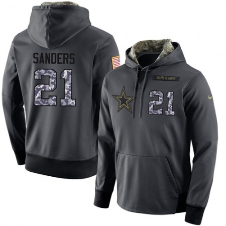 NFL Men's  Dallas Cowboys #21 Deion Sanders Stitched Black Anthracite Salute to Service Player Performance Hoodie