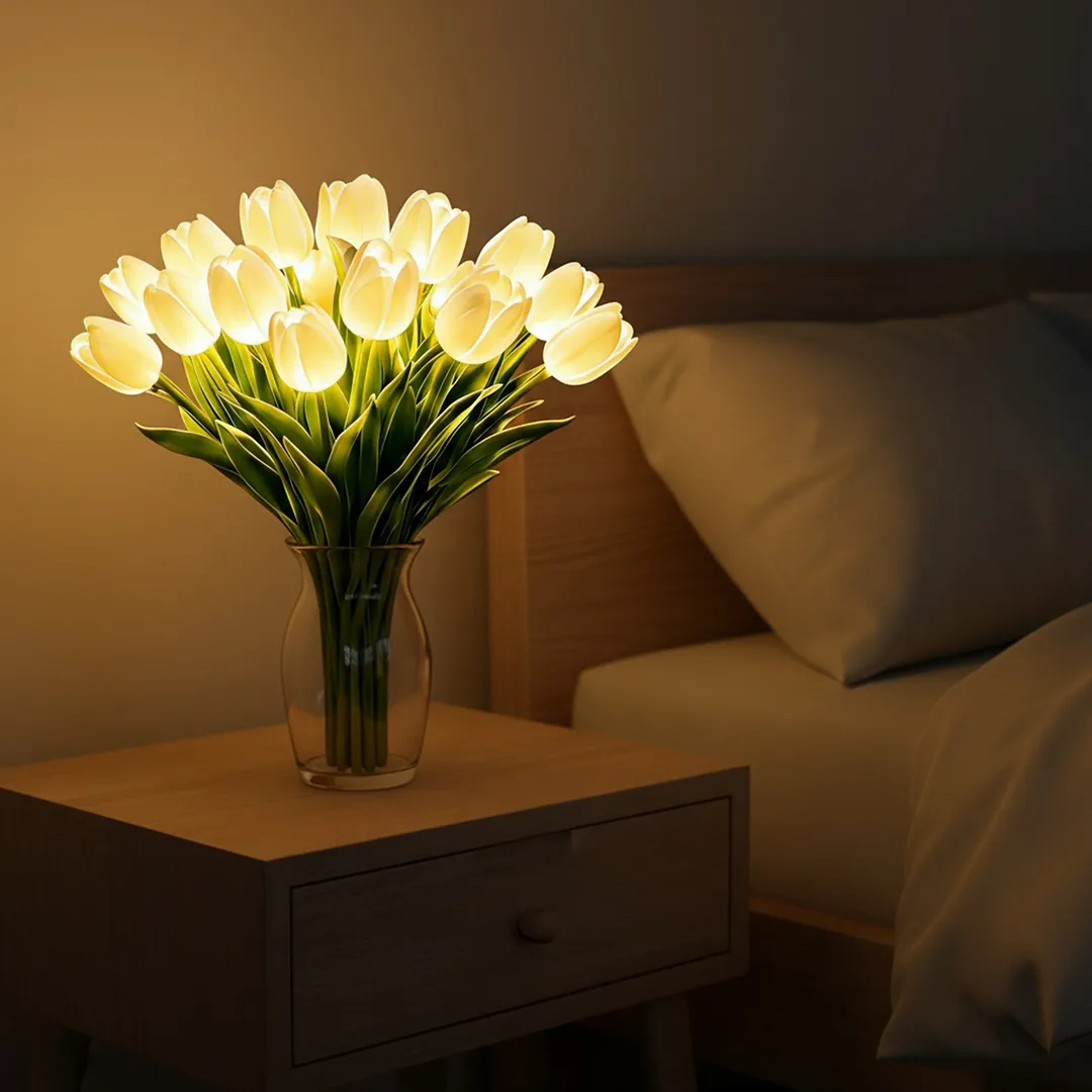 15Pcs Radiant Romantic Tulip Light LED Adjustable Tulip Night Light Warm Light Luminous Bouquet Ornament Gift for Anniversary/Wedding/Birthday