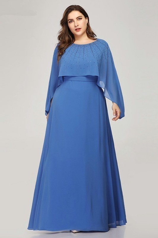 Glamorous Blue Plus Size Prom Dress Long Online With Crystal - lulusllly
