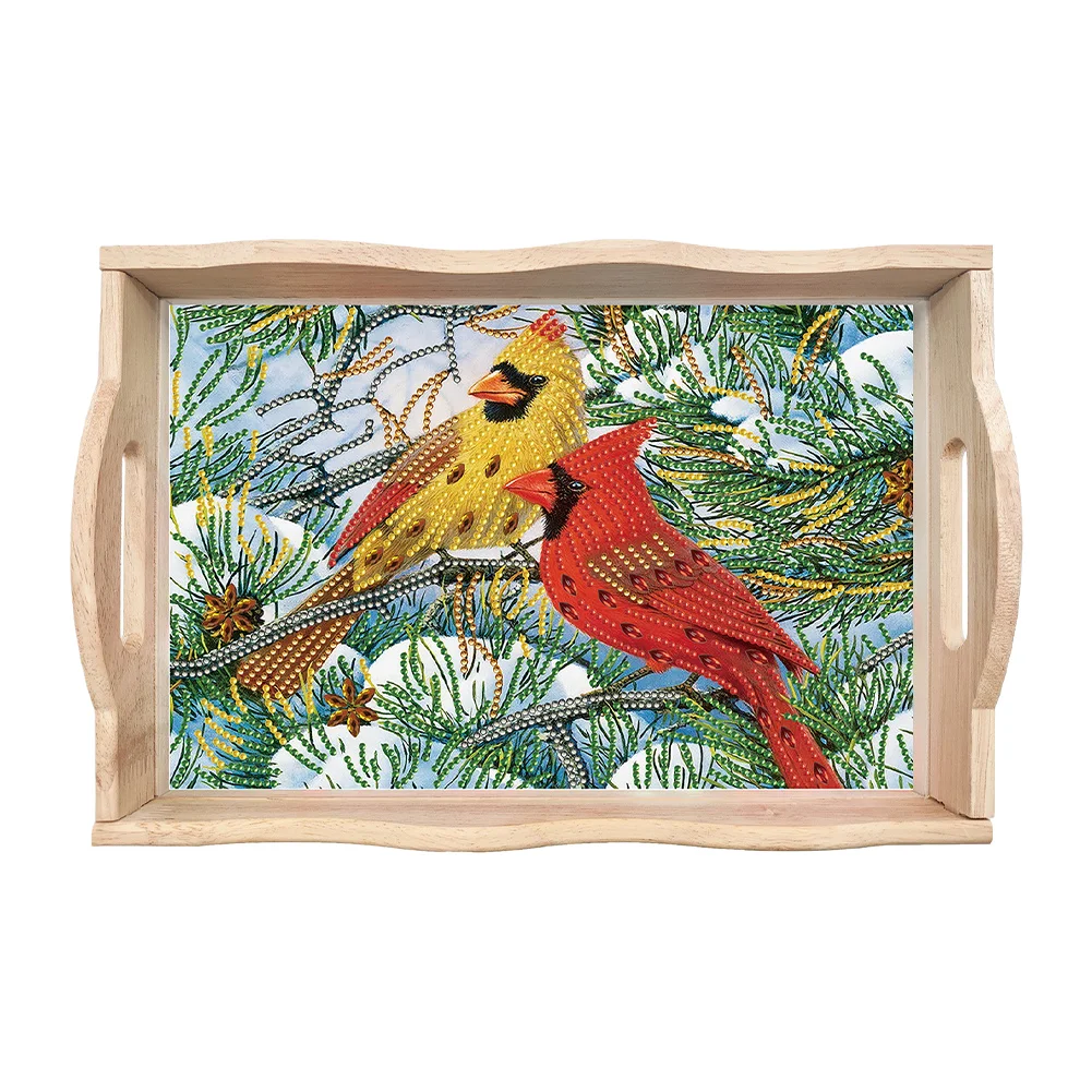 DIY Christmas Two Birds Diamond Painting Wooden Serving Tray Home Decoration