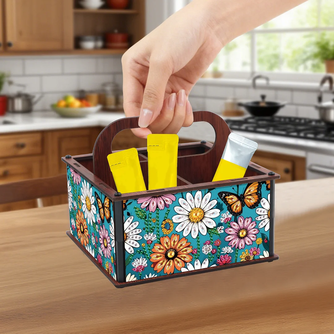 DIY Flower Butterfly Wooden Diamond Painting Handheld Storage Box Kit Home Decor