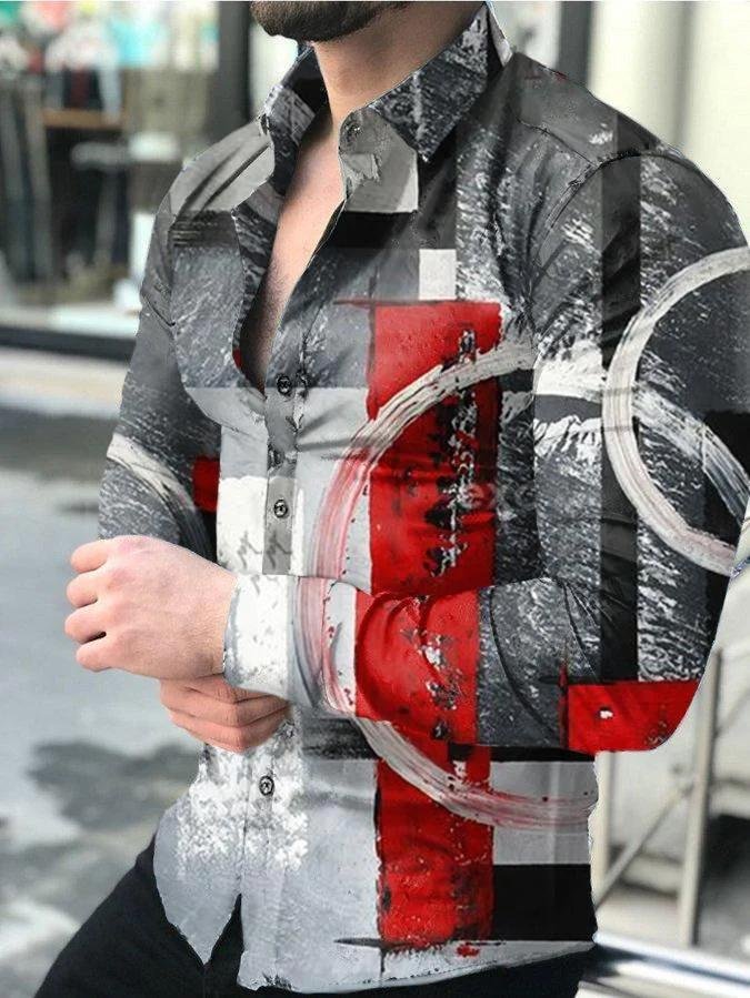 Graffiti print lapel long-sleeved shirt