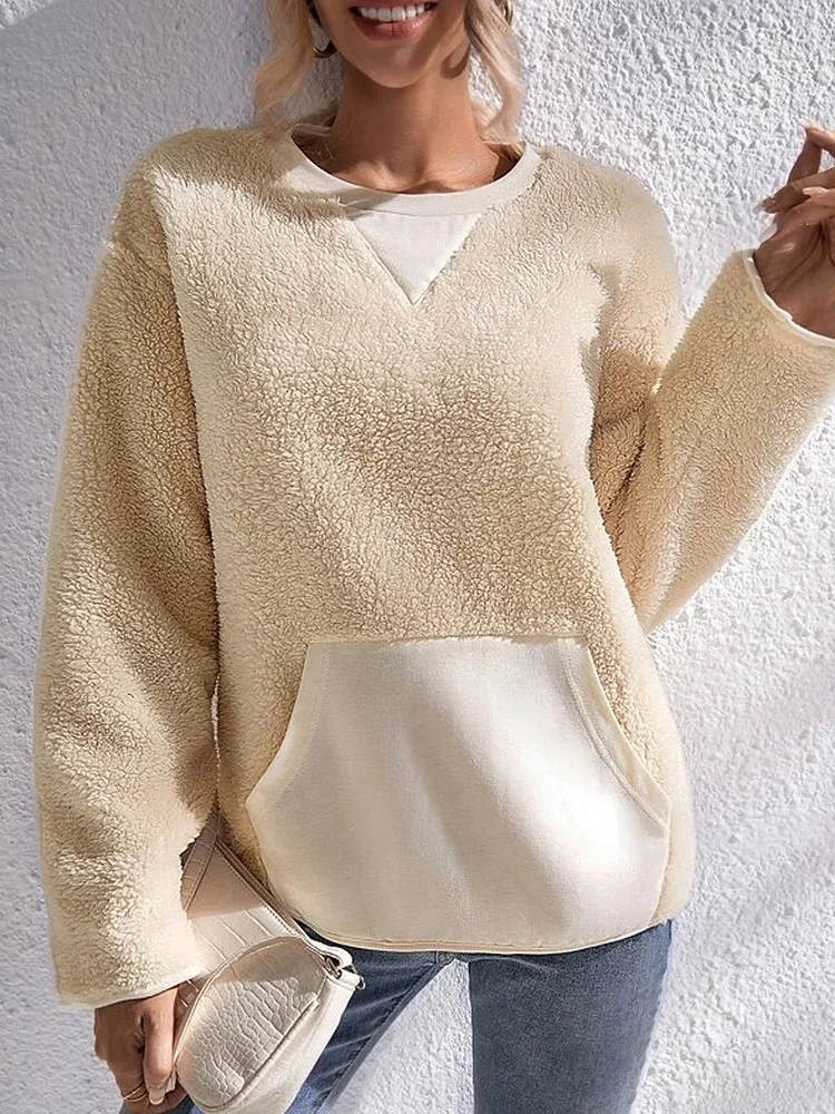 Plain Lamb Wool Loose Pullover Sweatshirt Plus Size
