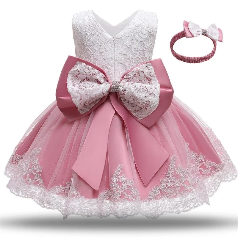 1 Year Old Baby Girls Dress for Newborn Girls Clothes Big Bowknot Formal Baby Girl Birthday Party Dress Christening Gown Dresses