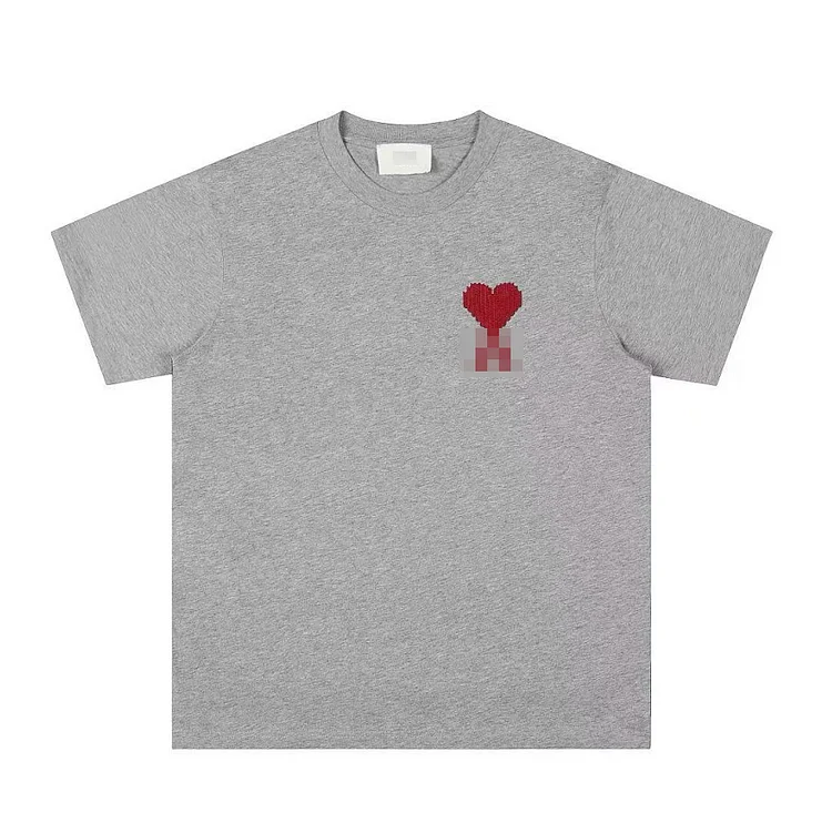 Men's Women's Red Heart A Logo Embroidered Crew Neck Short Sleeve T-Shirt White Cotton Casual Couple Tee