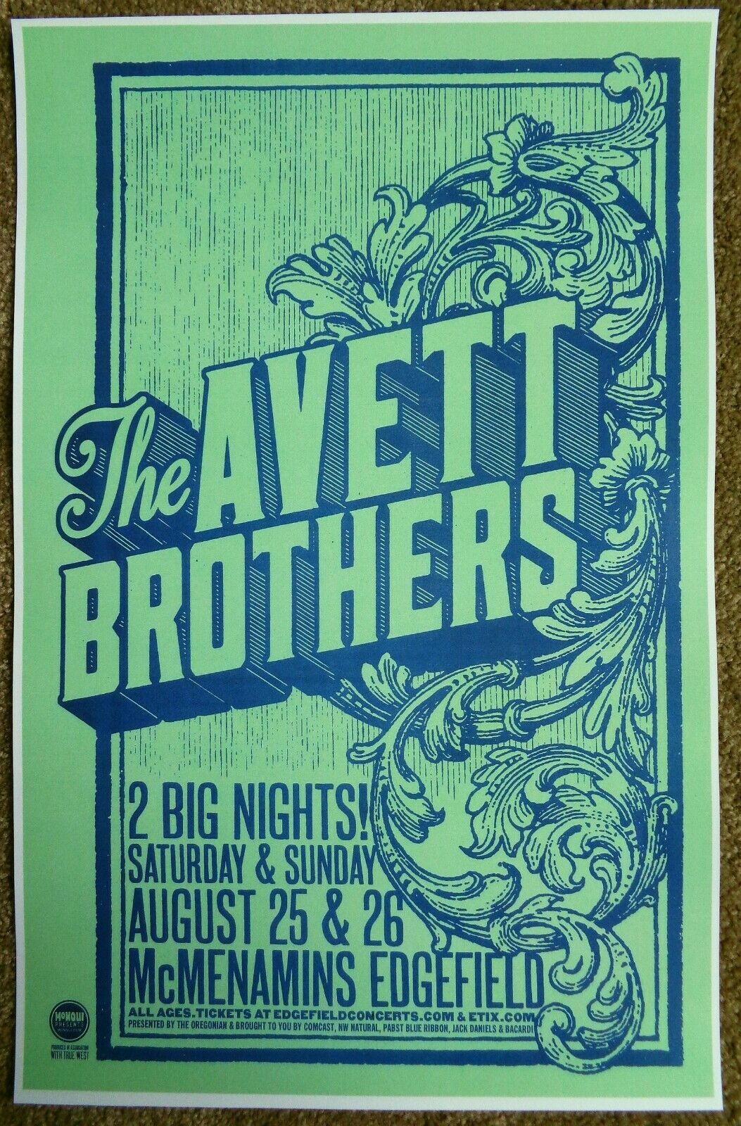 AVETT BROTHERS 2012 Gig POSTER Edgefield Portland Oregon Concert