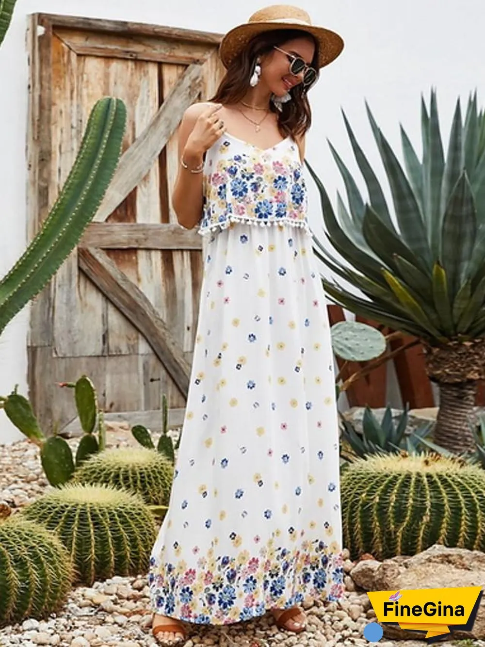 Women's Strap Dress Maxi long Dress Sleeveless Floral Summer Elegant White S M L XL XXL White Dresses