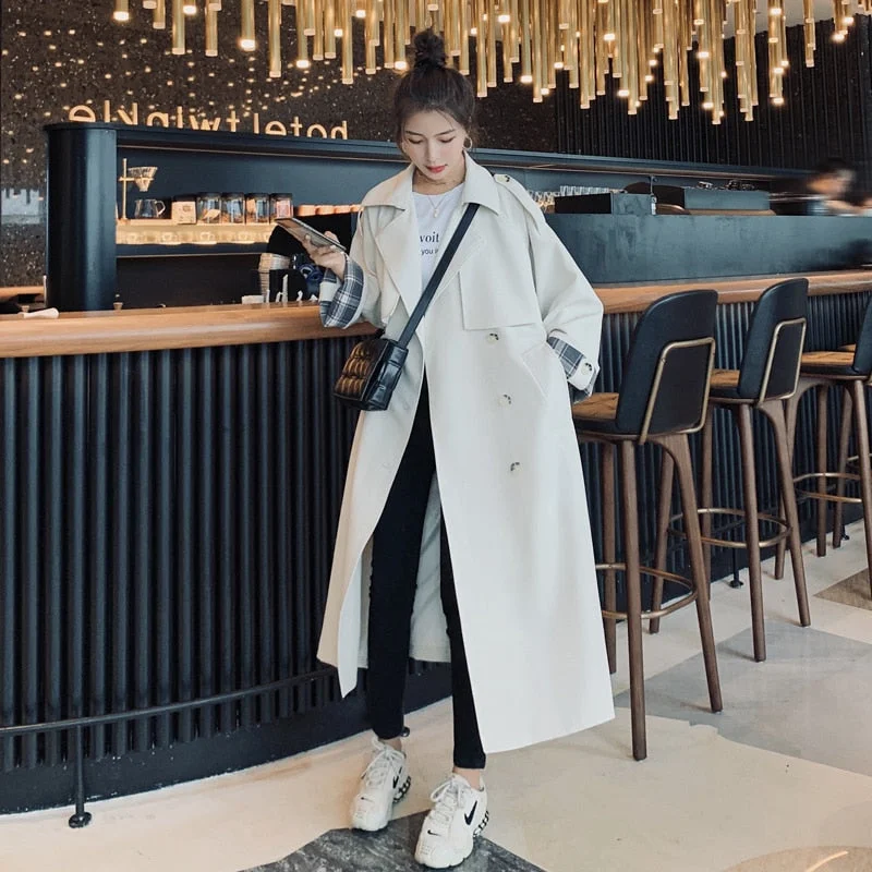 Brand New Loose Oversize Double-Breasted Long Trench Coat for Women Duster Coat Windbreaker Lady Outerwear Spring Autumn Clothes