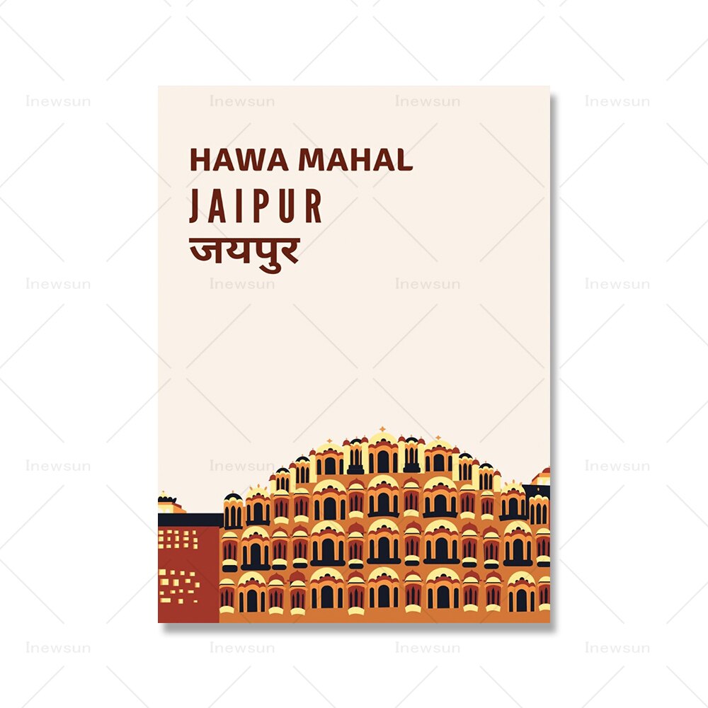 India Travel Souvenir Art Print Wall Indian City Monument Taj Mahal Hawa Mahal Delhi Jaipur Poster Canvas Painting Decor Picture