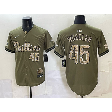 Men's Philadelphia Phillies #45 Zack Wheeler Olive 2026 Armed Forces Day Jersey