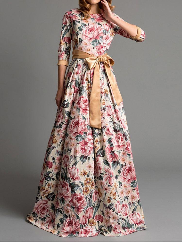 Elegant Party Long Dress Bohemian Floral Print Dress