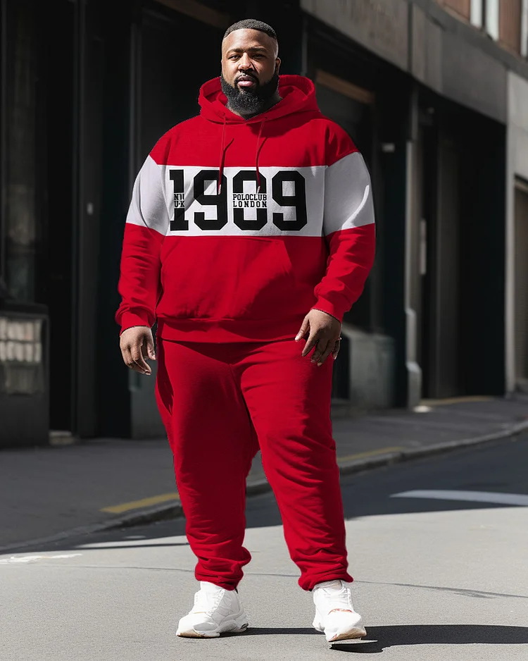 Plus Size Men's 1909 Color Matching Sweatershir Two-Piece Set