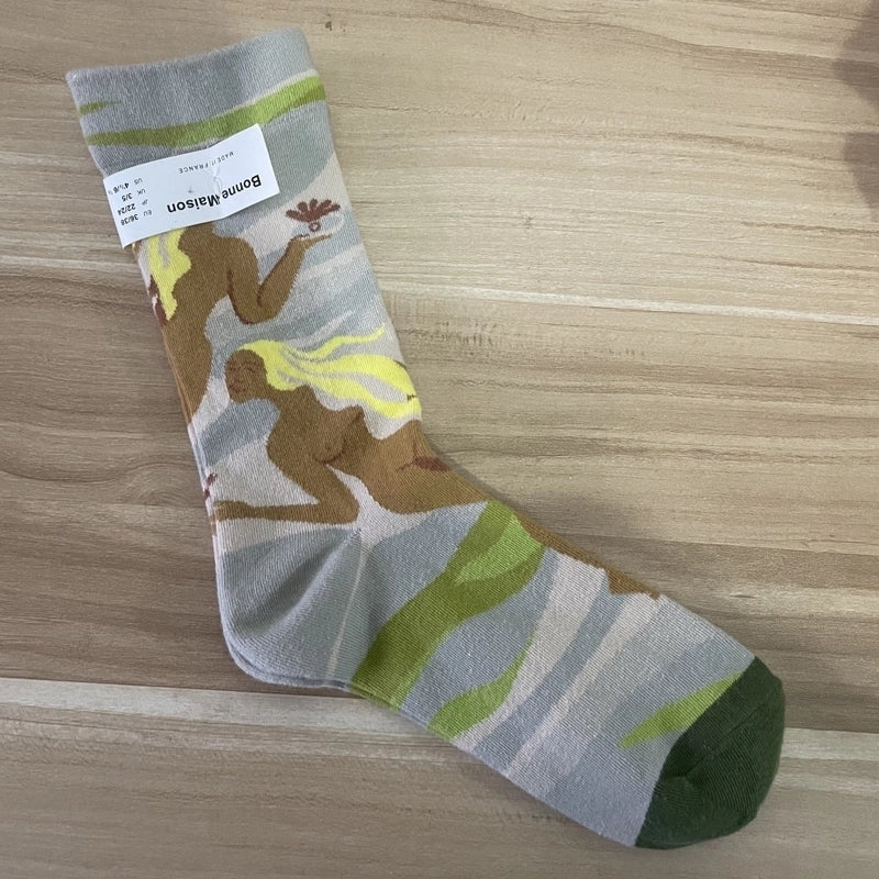 Women’s Minimalist Human Houndstooth Cotton Crew Socks A Pair