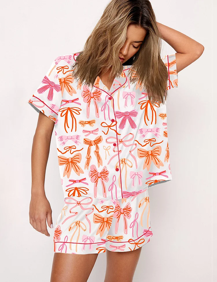 Women's Lace And Ribbons Coquette Bow Pajama Set