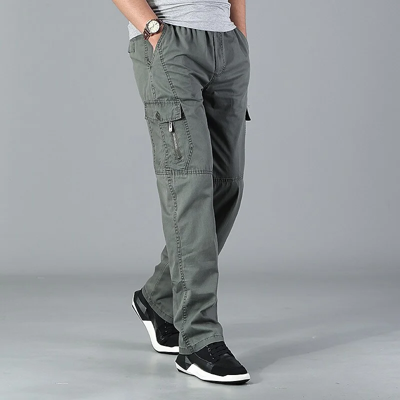 Men's WorkWear Streetwear Work Pants Elastic Waistband Front Zipper Pants Causal Daily Cotton Breathable Soft