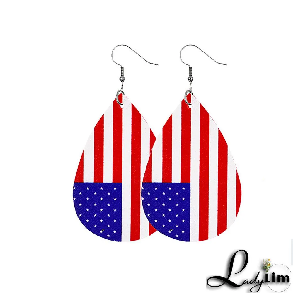 Red Blue Fashion Casual Print Patchwork Earrings