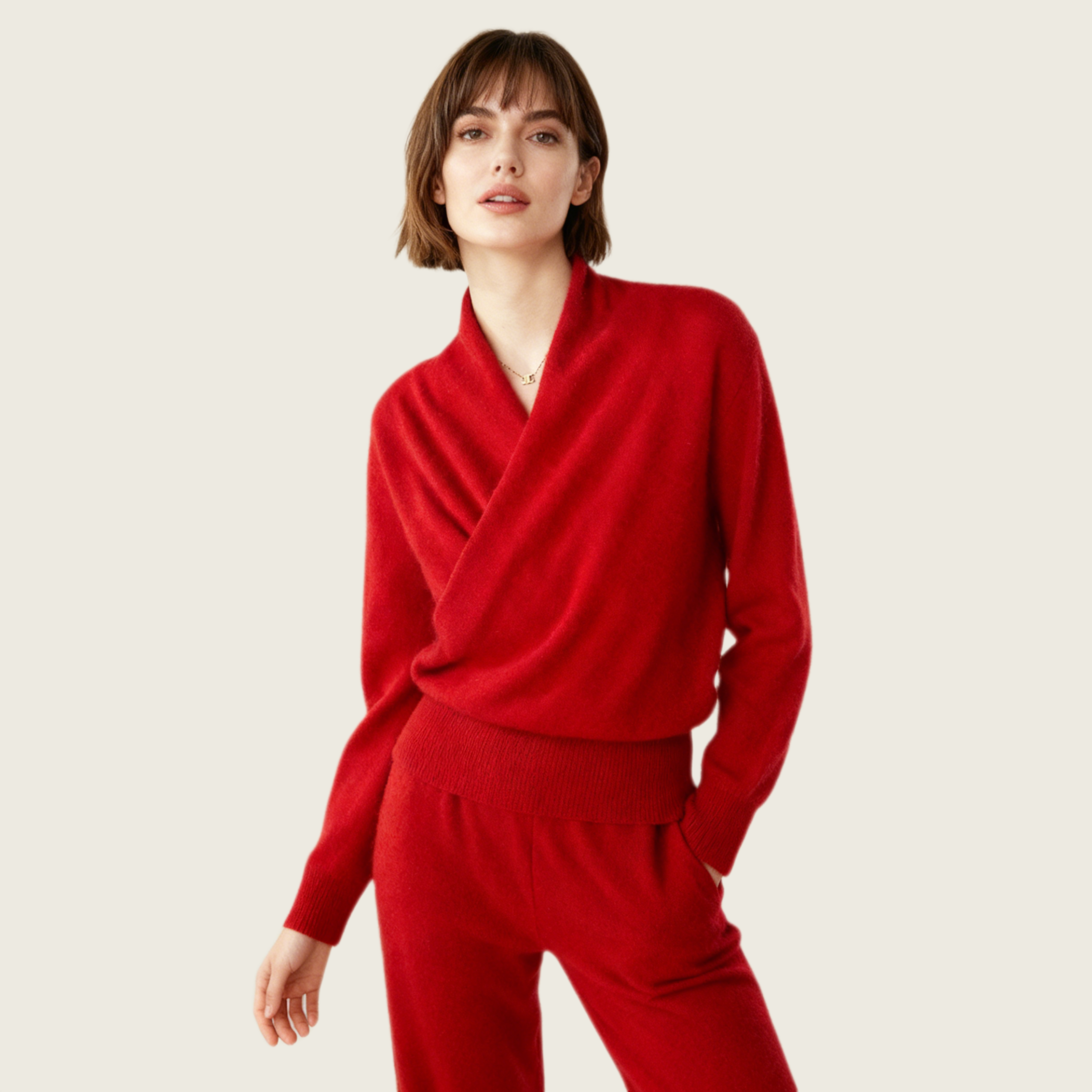 Women's Wrap-Front Cashmere Sweater REAL SILK LIFE