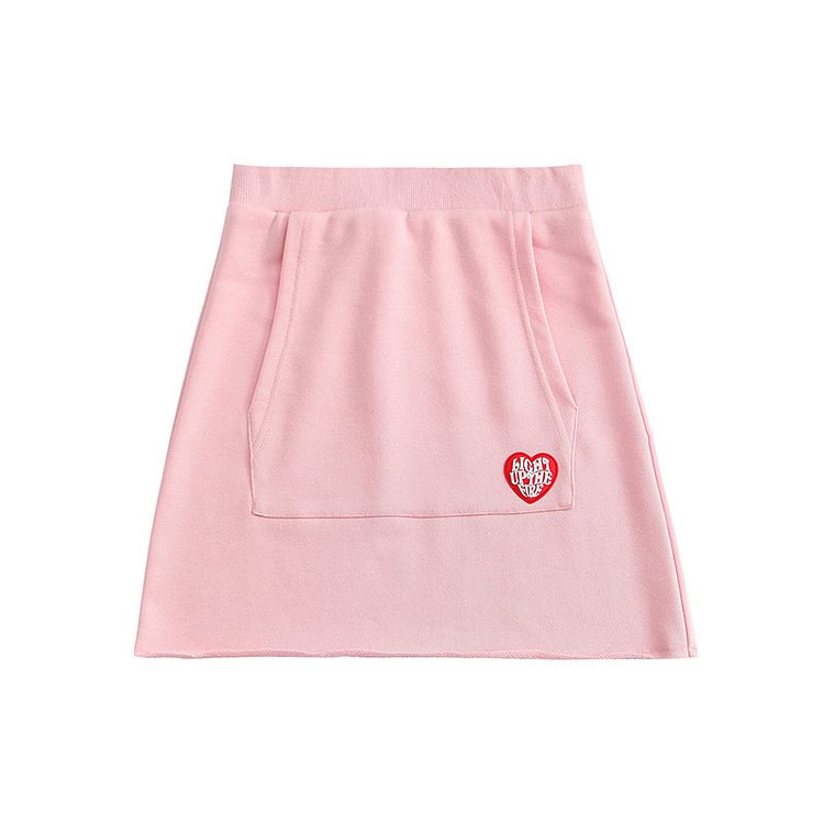 Love Heart Embroidery Pocket A-line Skirt  - Modakawa modakawa