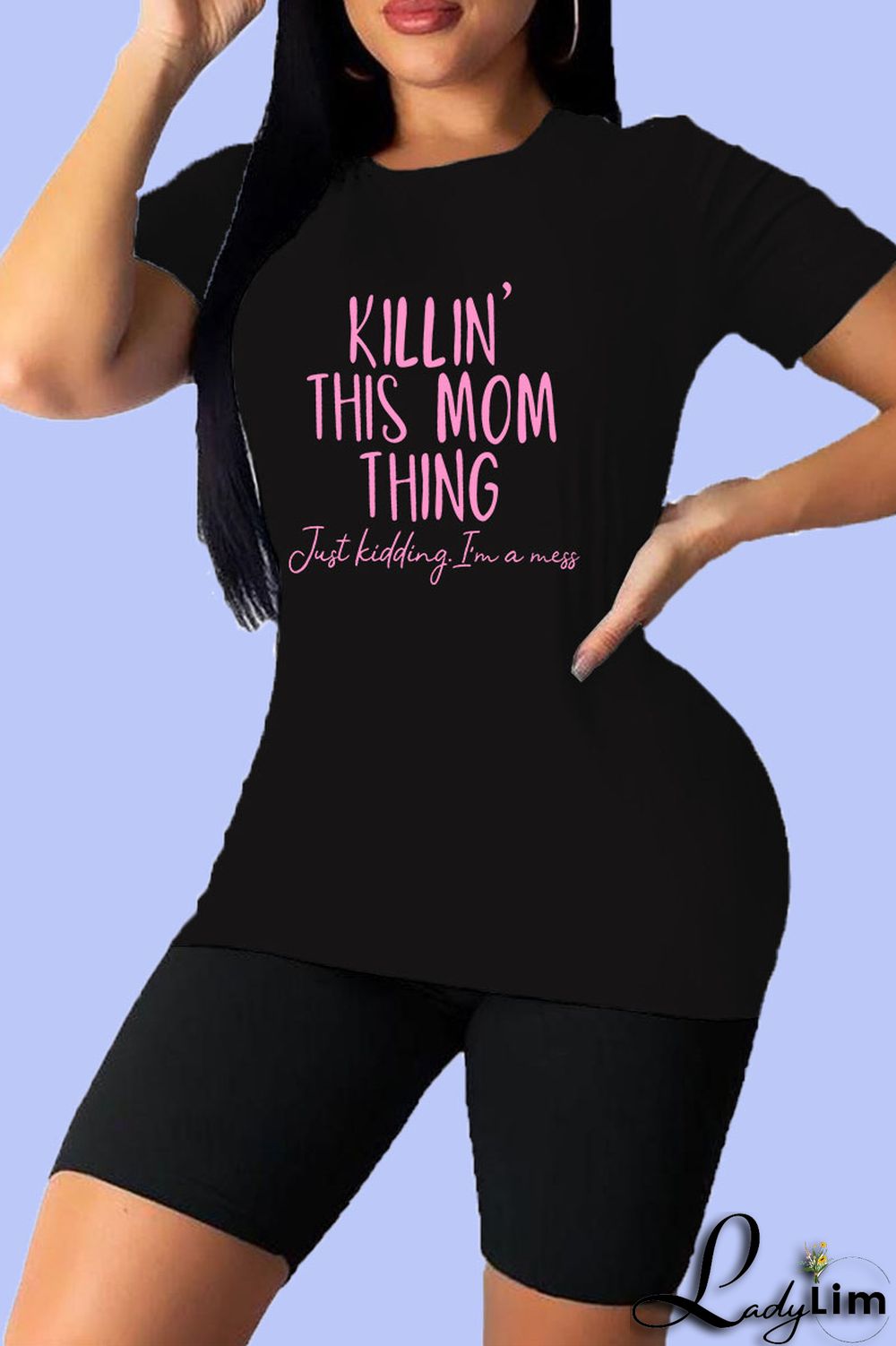 Black Plus Size Casual Sportswear Print Letter O Neck T-Shirts