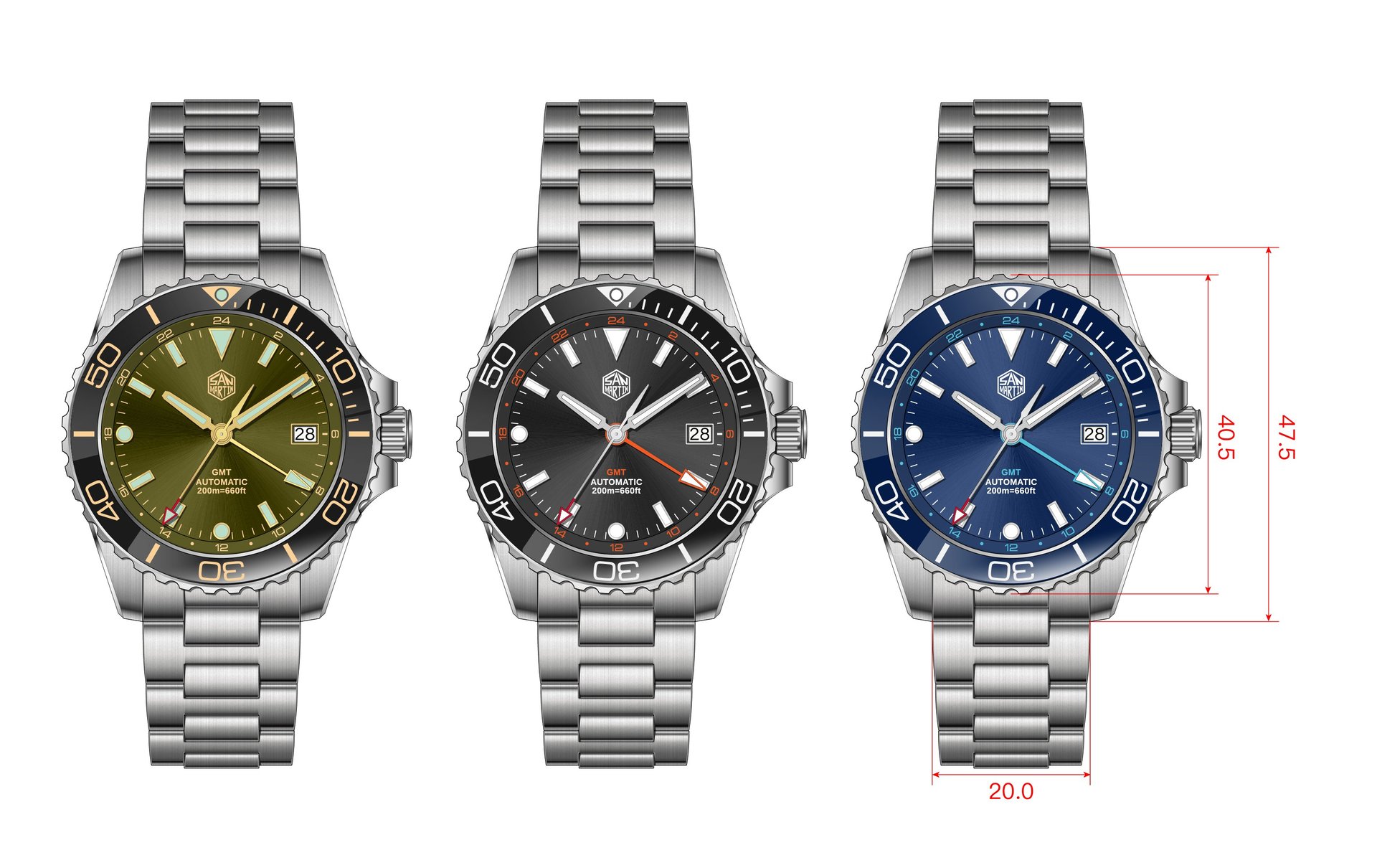 Which one looks better? Three design options at 6 and 9 o'clock. SN0136San Martin Watch San Martin Official Authorized StoreSan Martin Watches