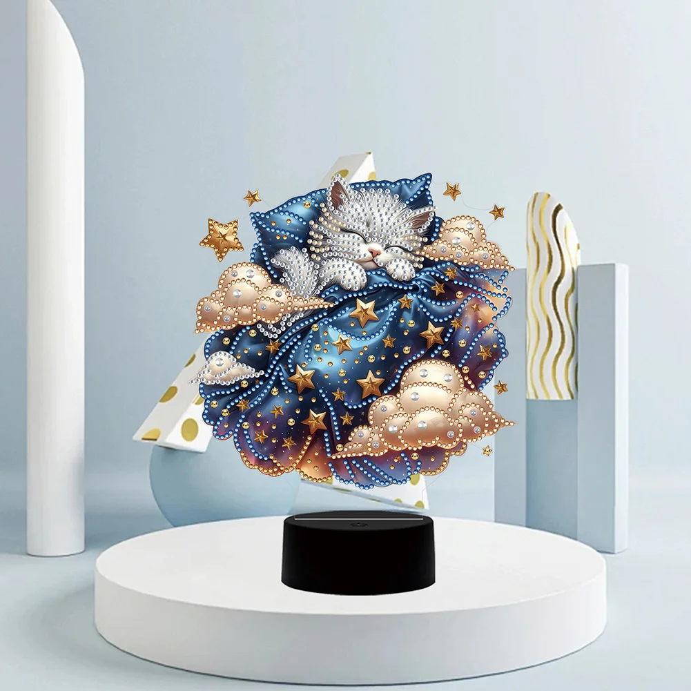 5D DIY Cat Double Sided Diamond Painting Acrylic Night Light for Art Crafts