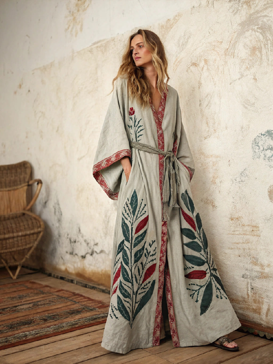 Women's Linen V-Neck Robe