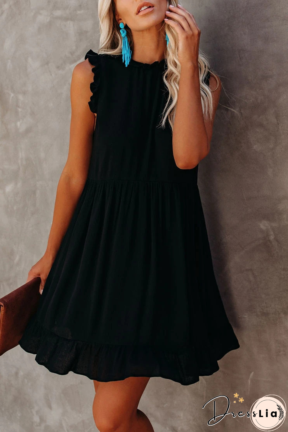 Casual Solid Flounce Half A Turtleneck Cake Skirt Dresses(3 colors)