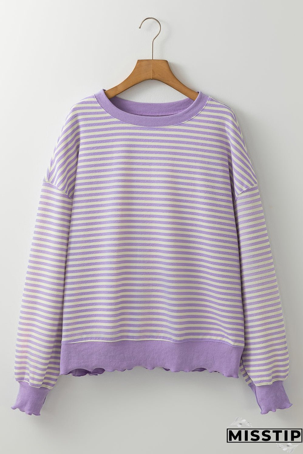 Purple Stripe Loose Drop Shoulder Long Sleeve Top