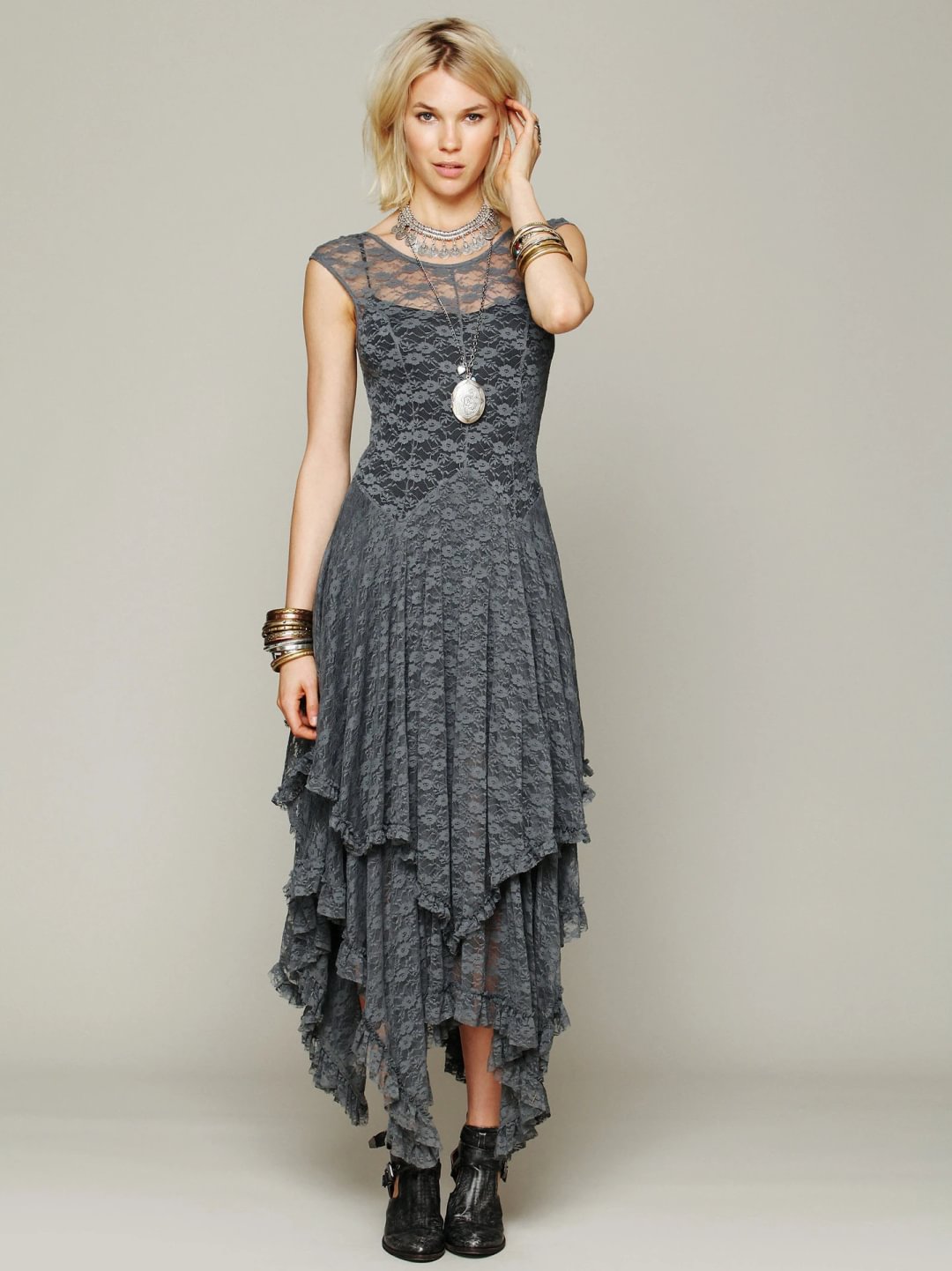 Hot Irregular Lace Skirt Sexy Long Dress Black Dresses -vasmok