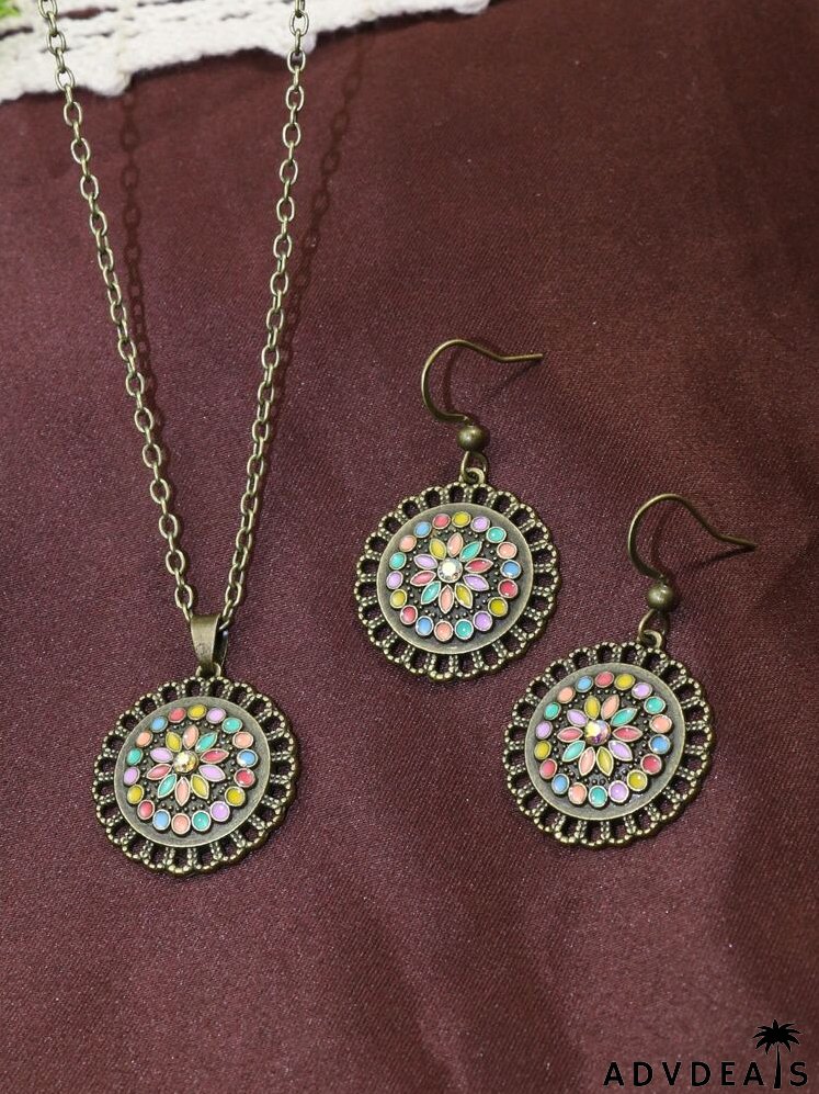 3pcs Rhinestone Flower Decor Jewelry Set