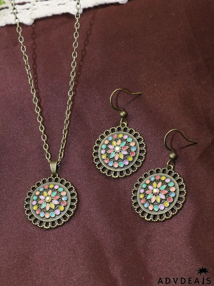 3pcs Rhinestone Flower Decor Jewelry Set