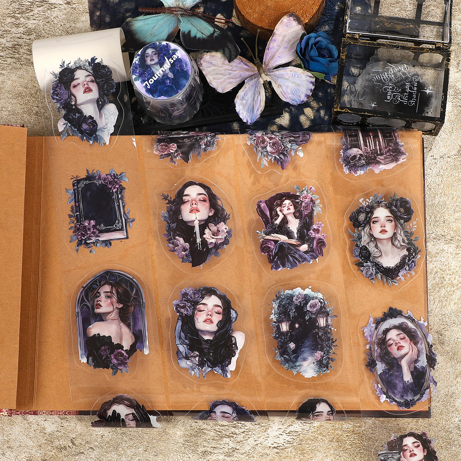 PET 테이프 - 60mm*200cm 빈티지 다크 플라워 캐릭터