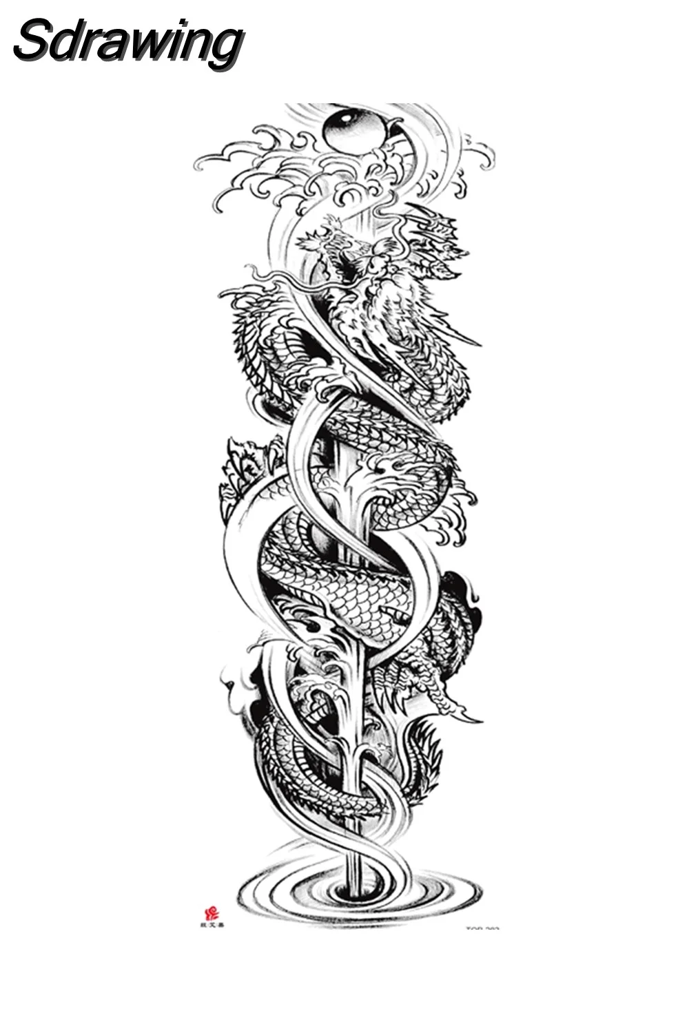 Sdrawing Arm Temporary Tattoo Wolf Lion Fish Horns Geometric Man Body Leg Rose Flower Phoenix Waterproof Sticker Cool Women Tatoo 715-0