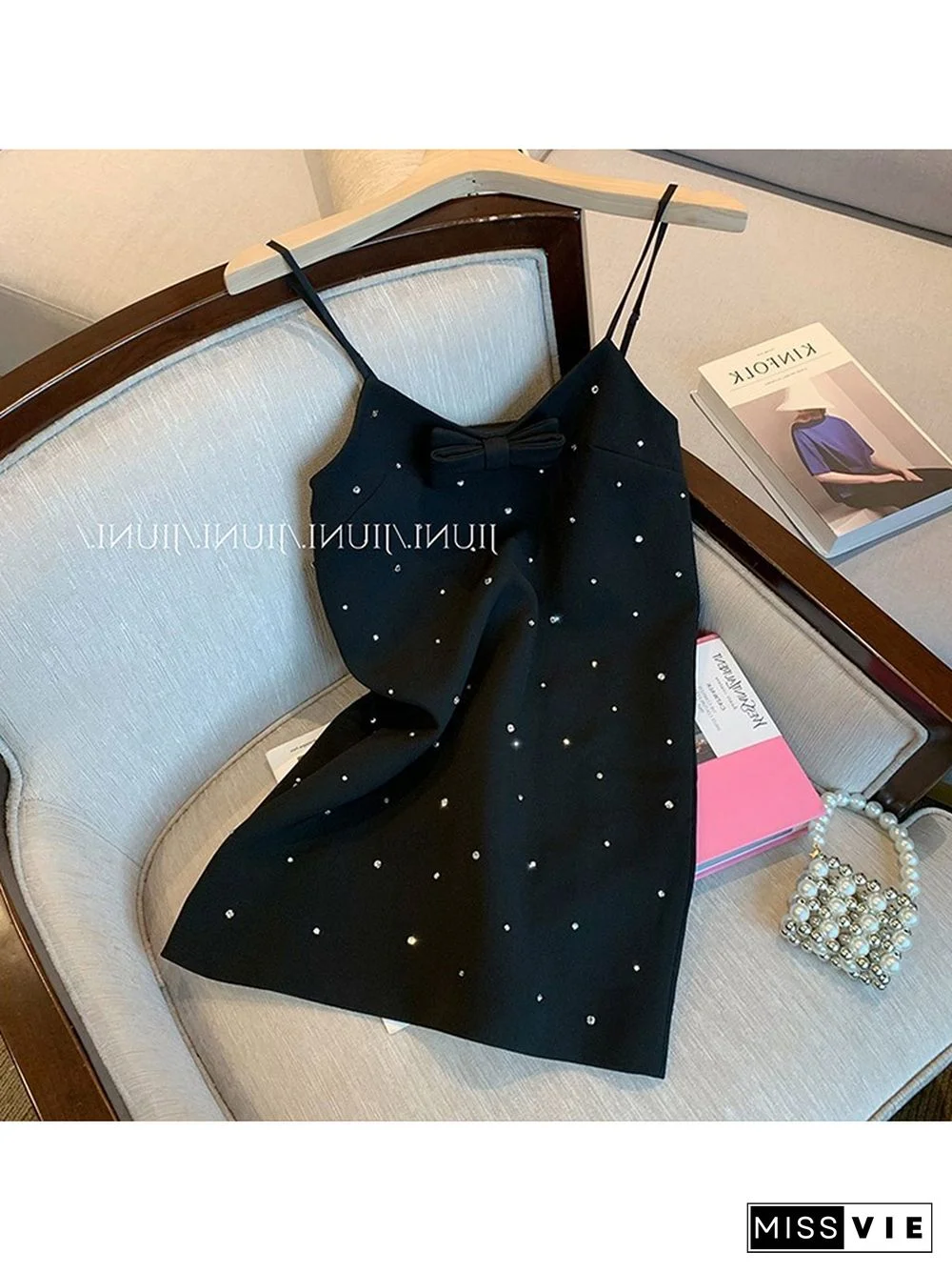 Y2K Retro Strap Bow Decorate Black Mini Dress Women Fashion Aesthetic Bow Club Party Sexy Nail Drill Vestidos For Female Outfits