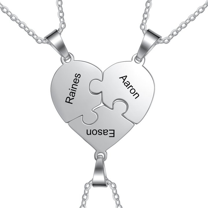 Collares de corazón 3 piezas de rompecabezas grabados  3 Nombres personalizados