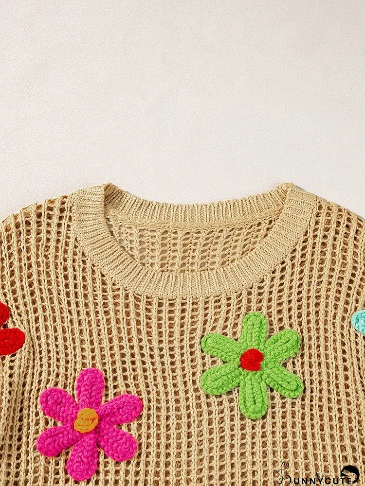 Fashionable Crochet Knit Top with Flowers