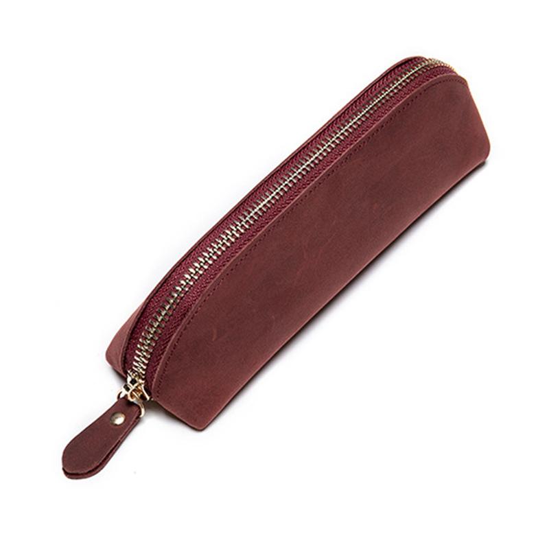 Genuine Leather Zippered Main Compartment Mobile Office Pencil USB Pouch Protection Bag