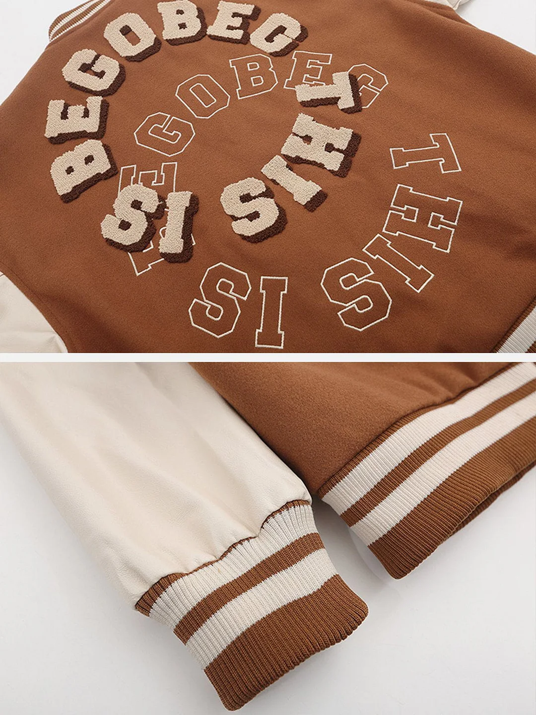 Aelfric Eden Ring Letter Flocked Leather Varsity Jacket