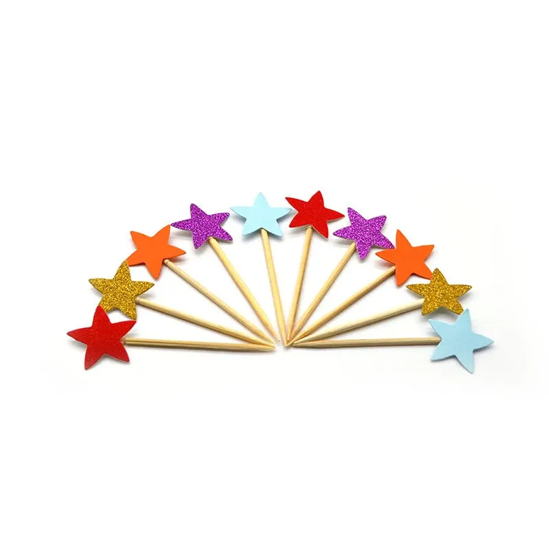20 Pcs Handmade Lovely Glitter Heart Star Cupcake Toppers Birthday Wedding Party Decoration Cake Decoration Food Picks Supplies