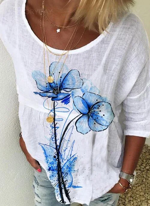 Retro print casual loose top