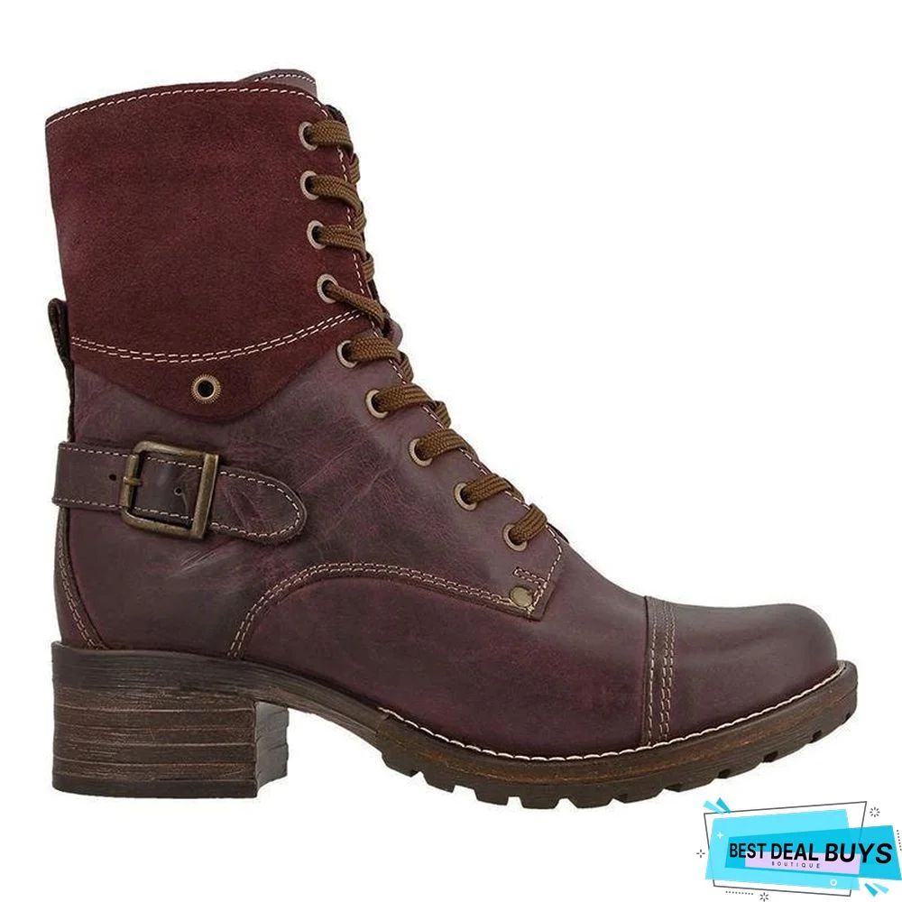 Classic Motorcycle Lace Up Ankle Boots