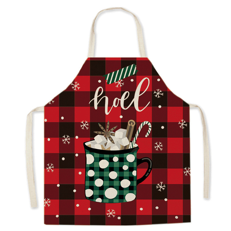 Christmas Burgundy Flax Snowflake Plaid Print Sleeveless Apron 2024 - Flycurvy 