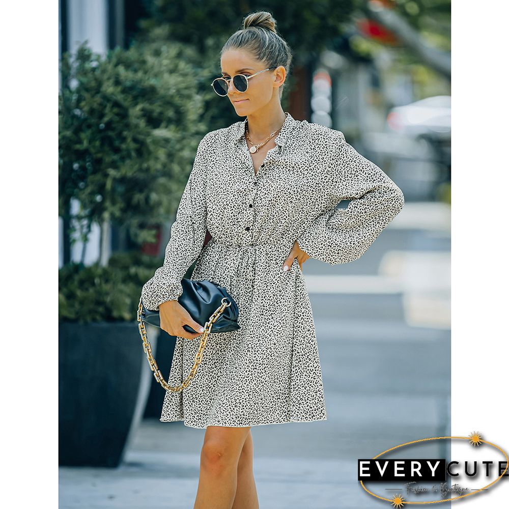 White V Neck Lace-up Chiffon Long Sleeve Mini Dress