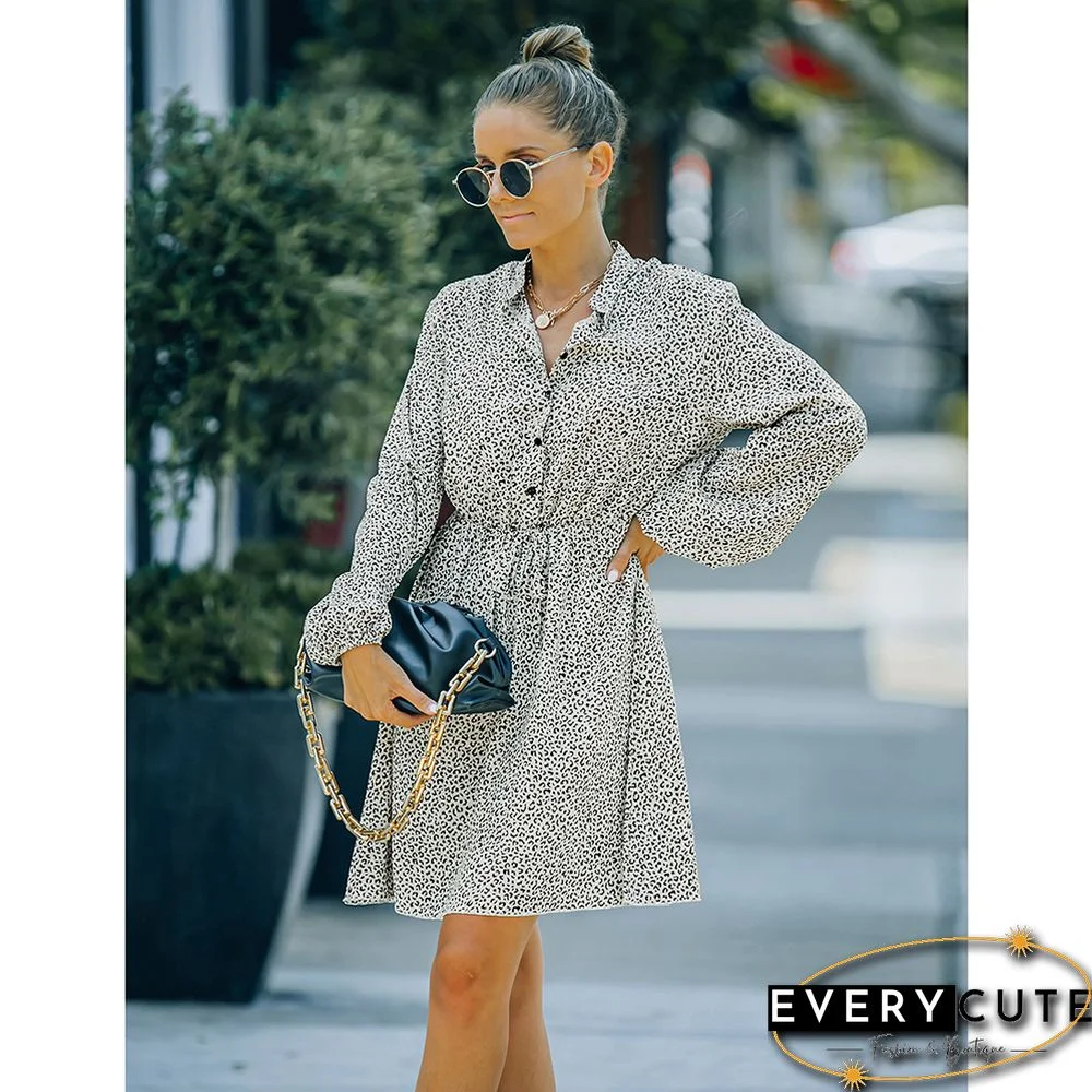 White V Neck Lace-up Chiffon Long Sleeve Mini Dress