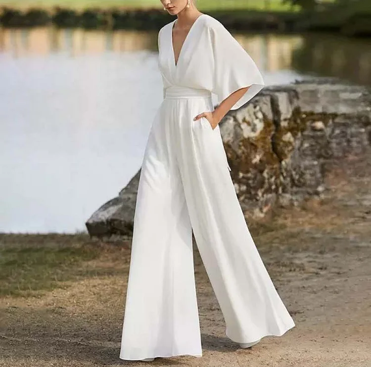 Women's Sexy V-Neck Wide Leg Jumpsuit Overall