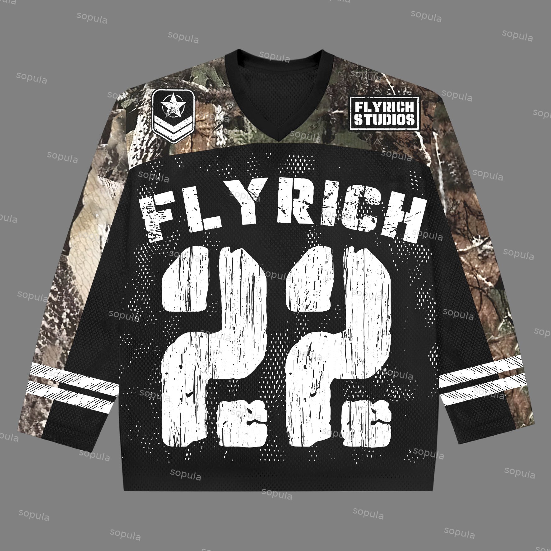 Vintage Fly Rich No.22 Graphics Long Sleeve Blokette Blokecore Jerseychic T-shirt - Sopula｜Premium Graphic Tees & Graphic Clothing